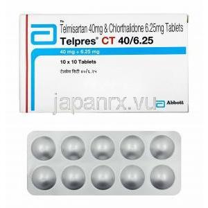 テルプレス CT (テルミサルタン 40mg/ クロルタリドン 6.25mg) 箱、錠剤