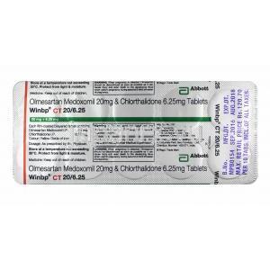 ウィンビーピー CT (オルメサルタン 20mg/ クロルタリドン 6.25) 錠剤裏面