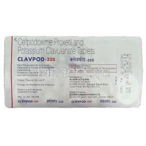 セフポドキシムプロキセチル / クラブランカリウム配合, Clavpod,  200MG / 125MG 錠 (Alkem) 包装裏面