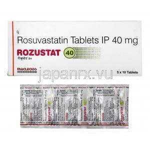 ロズスタット (ロスバスタチン) 40mg 箱、錠剤