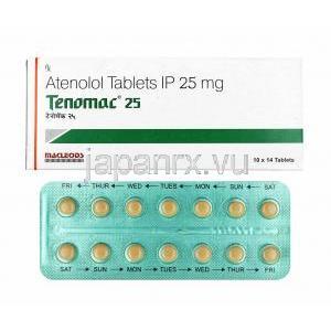 テノマック (アテノロール) 25mg 箱、錠剤