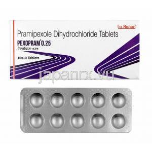 ペクソプラム (プラミペキソール) 0.25mg 箱、錠剤