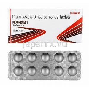 ペクソプラム (プラミペキソール) 1mg 箱、錠剤