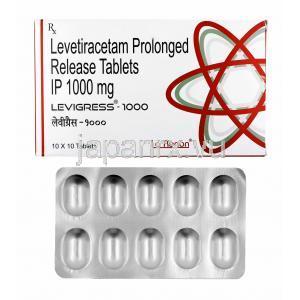 レビグレス (レベチラセタム) 1000mg 箱、錠剤