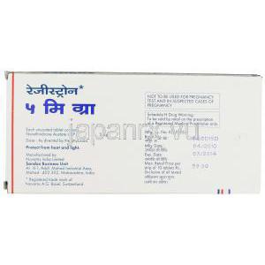 プロジェストロン Regestrone, プロゲスチン ジェネリック, ノルエチンドロン酢酸エステル 5mg 錠 (