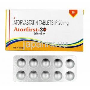 アトルファースト (アトルバスタチン) 20mg 箱、錠剤