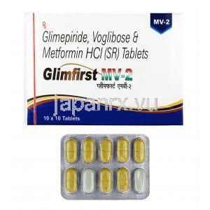 グリムファースト MV (グリメピリド/ メトホルミン/ ボグリボース) 2mg 箱、錠剤