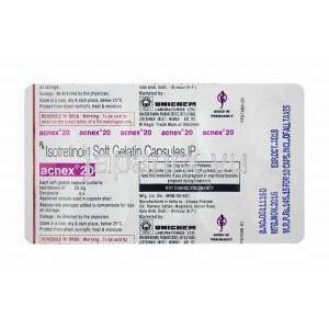 アクネックス (イソトレチノイン) 20mg カプセル裏面
