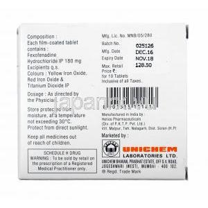アレルフェックス (フェキソフェナジン) 180mg 製造元