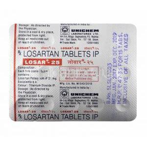 ロサル (ロサルタン) 25mg 錠剤裏面