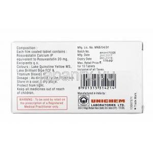 ロスター (ロスバスタチン) 20mg 製造元