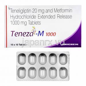テネザ M (メトホルミン/ テネリグリプチン) 1000mg 箱、錠剤