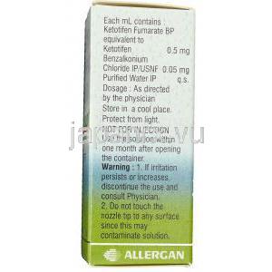 ケトチフェン  （ザジテンジェネリック）, Albalon 0.5mg 5ml 点眼薬(Allergan) 成分