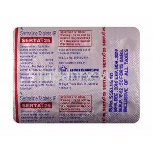 セルタ (セルトラリン) 25mg 錠剤裏面