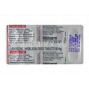ユニシドン (ルラシドン) 80mg 錠剤裏面