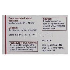 イミュトレックス Imutrex, メトトレキサート 10mg 錠 (Cipla) 箱裏面