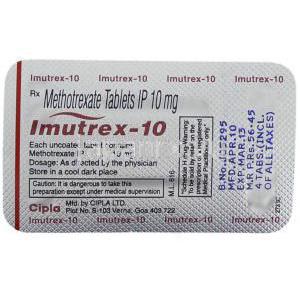 イミュトレックス Imutrex, メトトレキサート 10mg 錠 (Cipla) 包装裏面