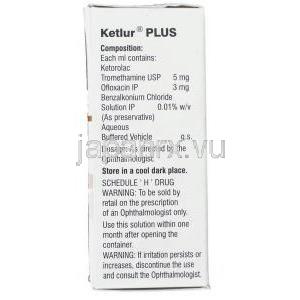 ケトロラクトロメタミン / フロキサシン, Ketlur  Plus, 0.5% w/v 点眼薬 (Sun Pharma) 成分