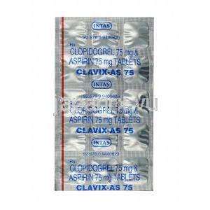 クラビックス-AS,アスピリン 75mg / クロピドグレル 75mg, 錠剤, シート情報