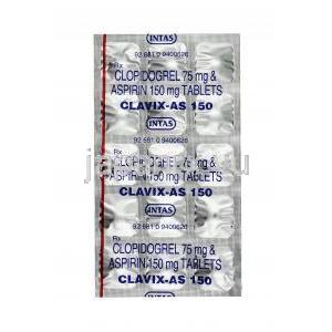 クラビックス-AS,アスピリン 150mg / クロピドグレル 75mg, 錠剤, シート情報