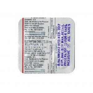 エリプラン, エレトリプタン,20 mg,錠剤,シート情報