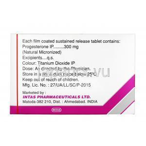 ハルド SR,  微粉化天然プロゲステロン, 300 mg 徐放性錠, 箱裏面情報