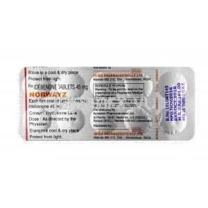 ノーウェイズ,イデベノン,45 mg,錠剤,シート情報