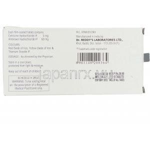 セチリジン/アンブロキソール, Relent, 5MG/ 60MG 錠 製造者情報