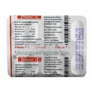フィバター (アトルバスタチン 5mg/ フェノフィブラート 145mg) 錠剤裏面