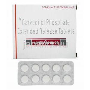 カルディバス CR (カルベジロール) 20mg 箱、錠剤