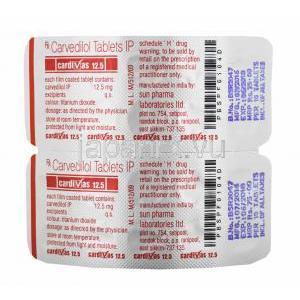 カルディバス (カルベジロール) 12.5mg 錠剤裏面