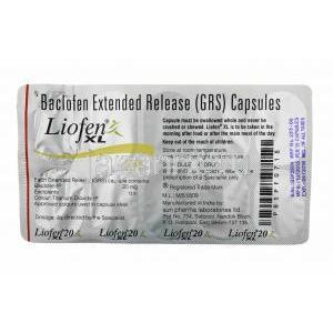 リオフェンXL, バクロフェン徐放薬カプセル,20mg　シート裏面