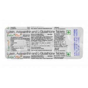 アイサイトプラス (ルテイン/ アスタキサンチン/ L-グルタチオン) 錠剤裏面