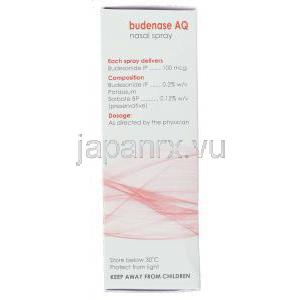 水溶性ブテソニド,  Budenase AQ, 150 mdi 100マイクログラム   点鼻液噴霧用 (Cipla)　成分