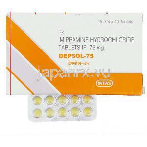 デプソル Depsol, イミドール ジェネリック, イミプラミン塩酸塩 75mg 錠 （Intas）