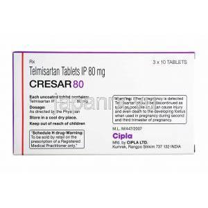 クレサー, テルミサルタン 80mg (Cipla) 成分