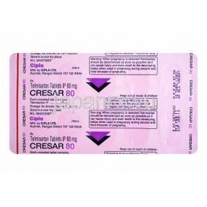クレサー, テルミサルタン 80mg (Cipla) 錠剤裏面