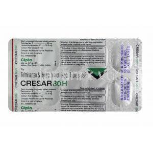 クレサー80H, テルミサルタン 80mg/ ヒドロクロロチアジド 12.5mg　錠剤裏面