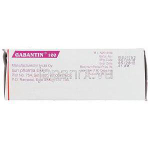 ガバンチン Gabantin, ガバペンチン 100mg カプセル (Sun Pharma) 製造者情報