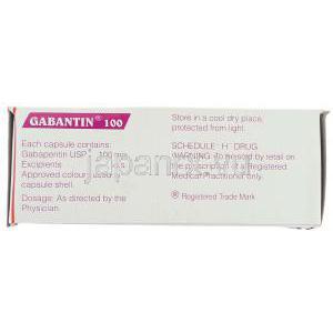 ガバンチン Gabantin, ガバペンチン 100mg カプセル (Sun Pharma) 成分