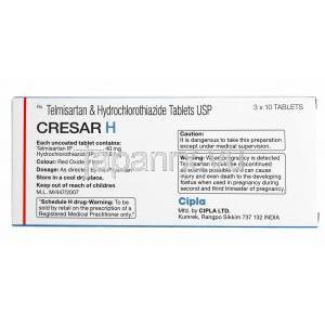 クレサーＨ , テルミサルタン40mg/ ヒドロクロロチアジド12.5mg,錠剤, 箱情報