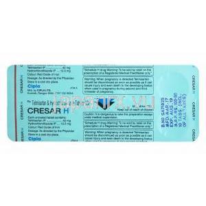 クレサーＨ , テルミサルタン40mg/ ヒドロクロロチアジド12.5mg,錠剤, シート裏面