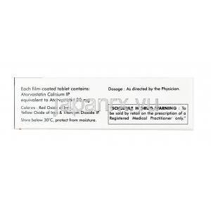 アヴァス,アトルバスタチン  20 mg,  錠剤, 箱情報