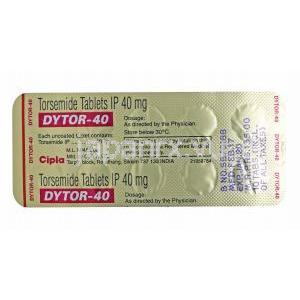 ダイトール, トラセミド 40mg 錠 (Cipla) 錠剤裏面