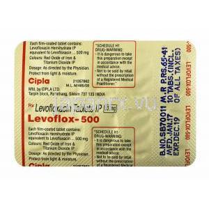 レボフロックス (レボフロキサシン) 500mg 錠剤裏面