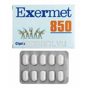 エグザメット, メトホルミン 850mg 持続性錠 箱、錠剤