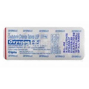 オキシスパス (オキシブチニン) 2.5mg 錠剤裏面