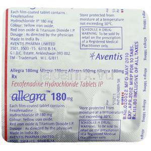 フェキソフェナジン 180 mg 包装 情報