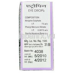 アトロピン硫酸塩（アトロピロル ジェネリック）, Atro, 1 % 5ML 点眼薬 (Intas) 成分