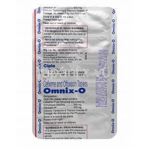 オムニックス O (セフィキシム/ オフロキサシン) 錠剤裏面